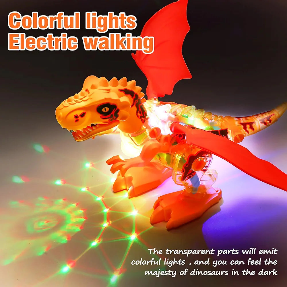 Transparent Gear Dinosaur Toy for Kids with 3D Lights Roaring Sound and Mist Spraying Feature Automatic Movable Joints Color