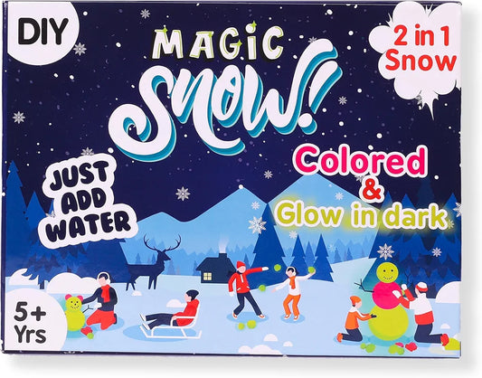 Magic Snow for Kids 5 years and above 2 in 1 Kit for Colored and Glow in Dark Artificial Snow Instant Fluffy Snow for Christmas Tree Wedding Decoration School Projects
