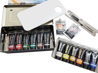 Doms Amariz Artist's Acrylic Colours, a set of 12 acrylic paint tubes, each containing 40ml of paint.