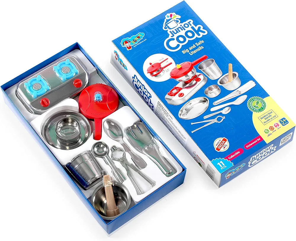 Junior Cook Kitchen Set Cute and high Quality Pure Stainless Steel Mini Toy Kitchen Set for Girls Age 3 Years Plus no Sharp Edges