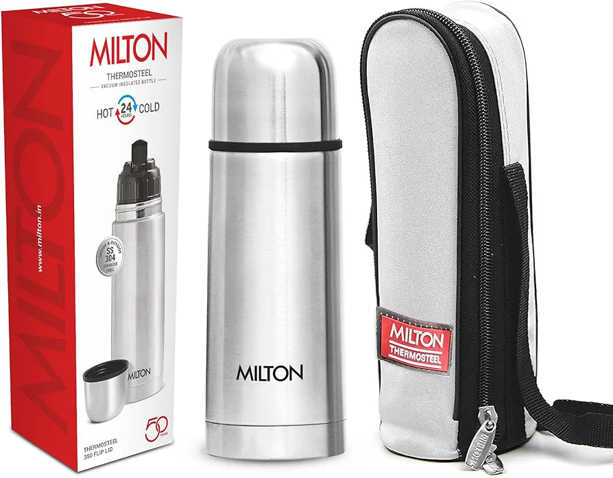 Flip Lid 350 Thermosteel 24 Hours Hot and Cold Water Bottle with Bag, 1 Piece, 350 ml, Silver double walled rust Proof Vacuum Insulated Leak Proof Water bottle
