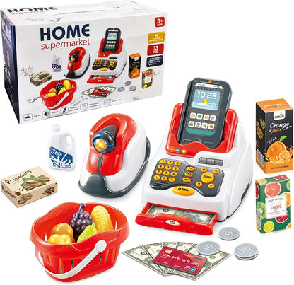 Home supermarket Supermarket Cash Register Play Set with Scanner and Swipe Machine Supermarket for kids to encourage roleplay in children