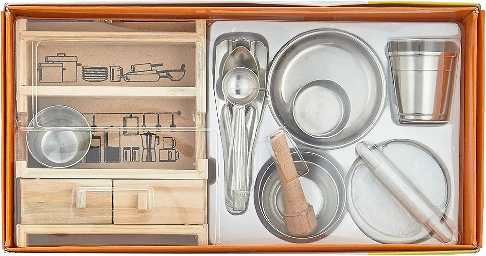 Nano Pure Veg Kitchenware Pieces Cute Mini Toy Kitchen Set with Unbreakable Stand Made Out of Safe and Non Toxic Plastic Along with Pure Stainless Steel Cooking Accessories for Girls 3 Years
