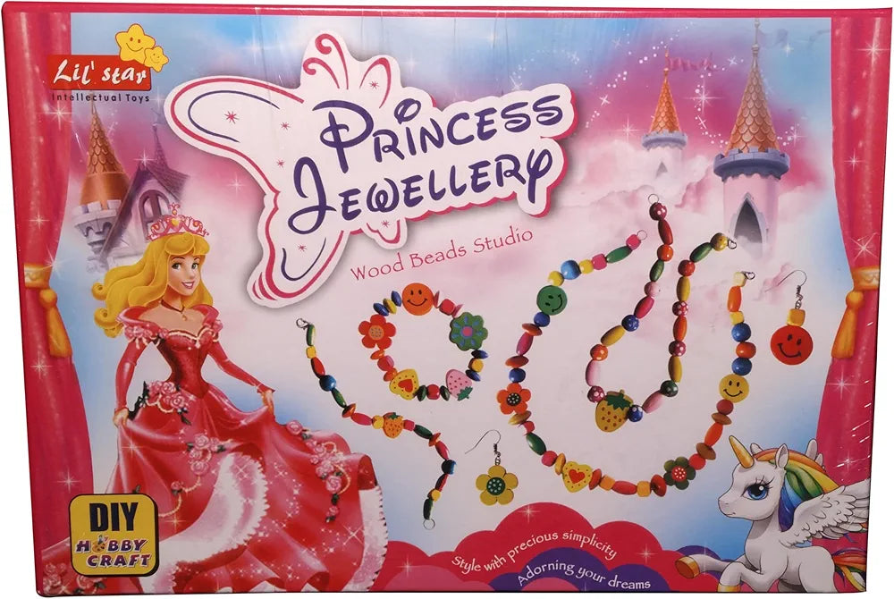 Princess Jewellery Wood Beads Studio Hobby Craft Kit Creative Bead Jewellery Making Set for Girls Includes Wooden Beads Necklaces Bracelets and Earrings  Fun Arts and Crafts Gift for Kids 6 years above age old