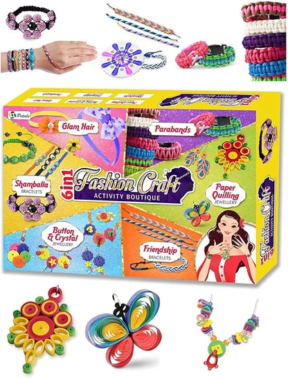 6 in 1 Fashion Craft Activity Boutique Kit for Girls Art and Craft Jewelery Designing Kit Paper Quilling Jewelery Hair Accessories