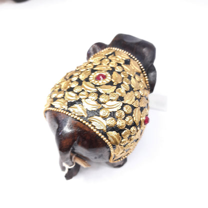 Wooden Elephant T.D Fat W/Brass Chitton Work Oxod