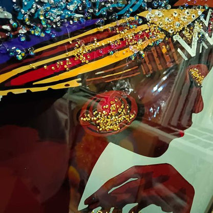 African Woman Crystal Painting for Background of a couch