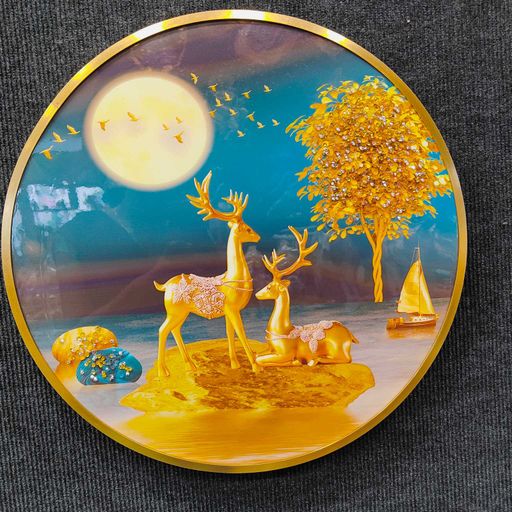 Luxury Deer Decorative Wall Frame With 3D Crystal Painting Golden Edge Frame