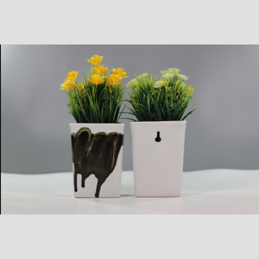 Plants in Modern Square shaped White Ceramic Pot Decorative Faux Greenery Plant in Tabletop Planter pot