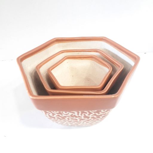 Hexagon shaped Ceramic Pot Handmade Handpainted Ceramic Pot for Plants Without Plant for Indoor, Home, Garden Decor