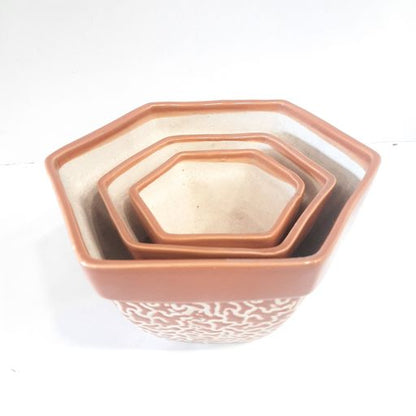 Hexagon shaped Ceramic Pot Handmade Handpainted Ceramic Pot for Plants Without Plant for Indoor, Home, Garden Decor