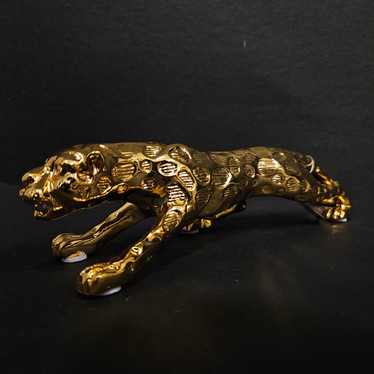 Jaguar Statue gold Shiney with Ornaments Animal showpiece Desktop Sculpture Figurine Shelf Decor