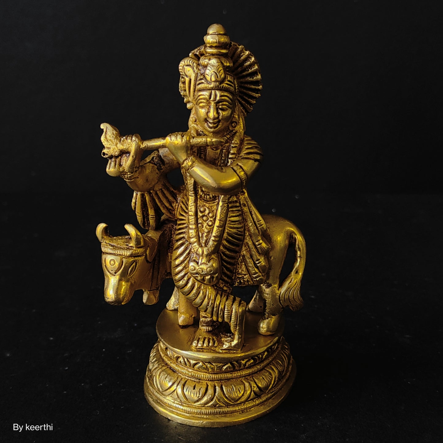 Brass Lord Krishna with Cow Statue