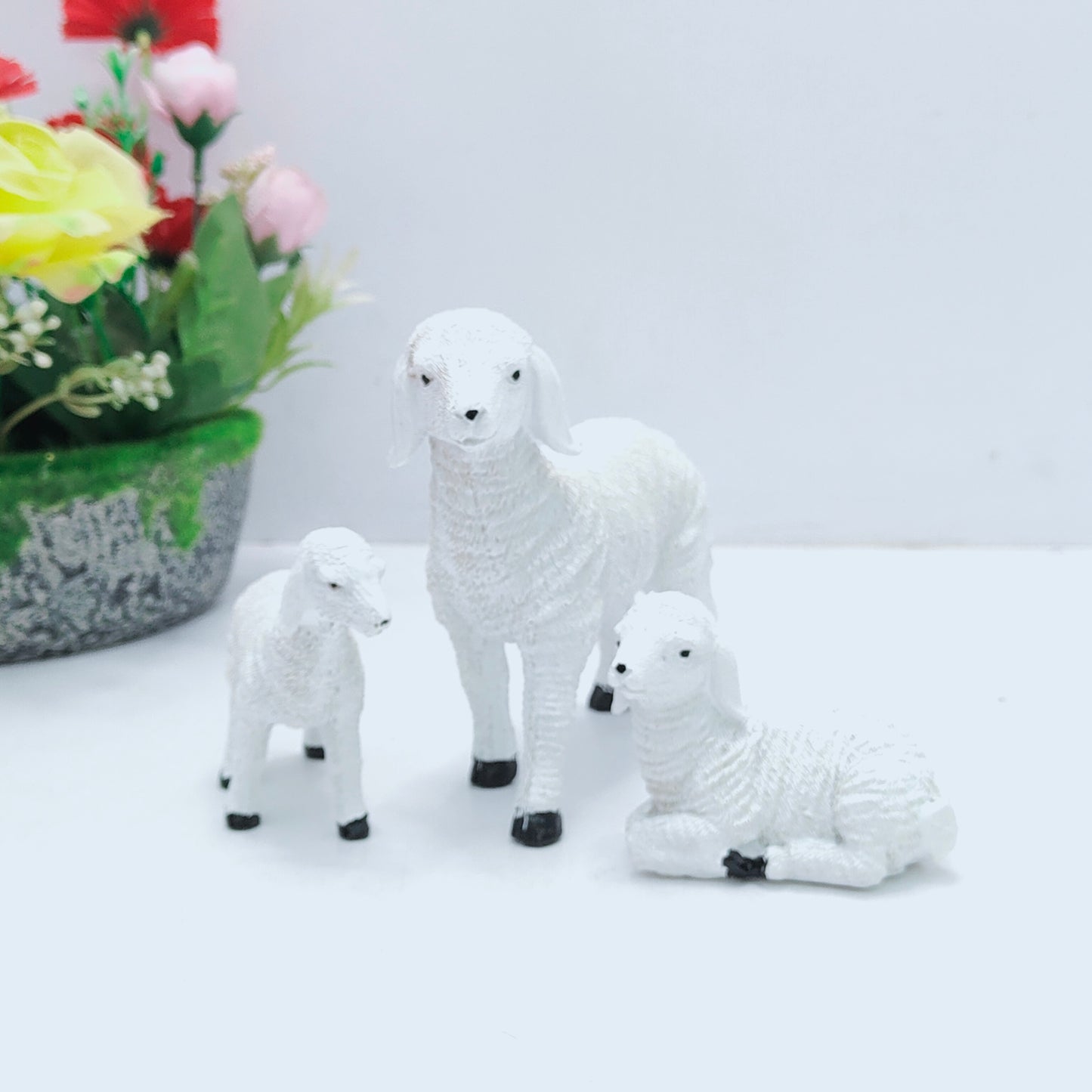 Resin Goat Figurine Lamb Ornament Decor for Home Farm Yard 3 Lambs