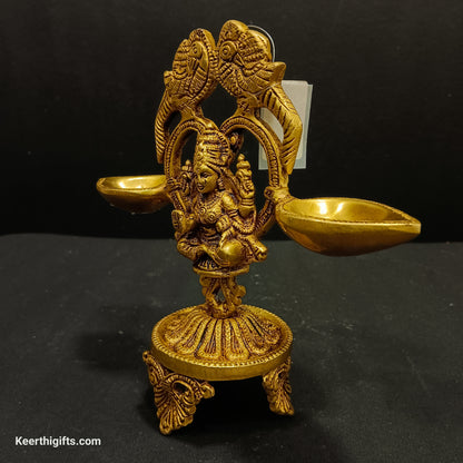Lakshmi 2 Diya stand brass antique