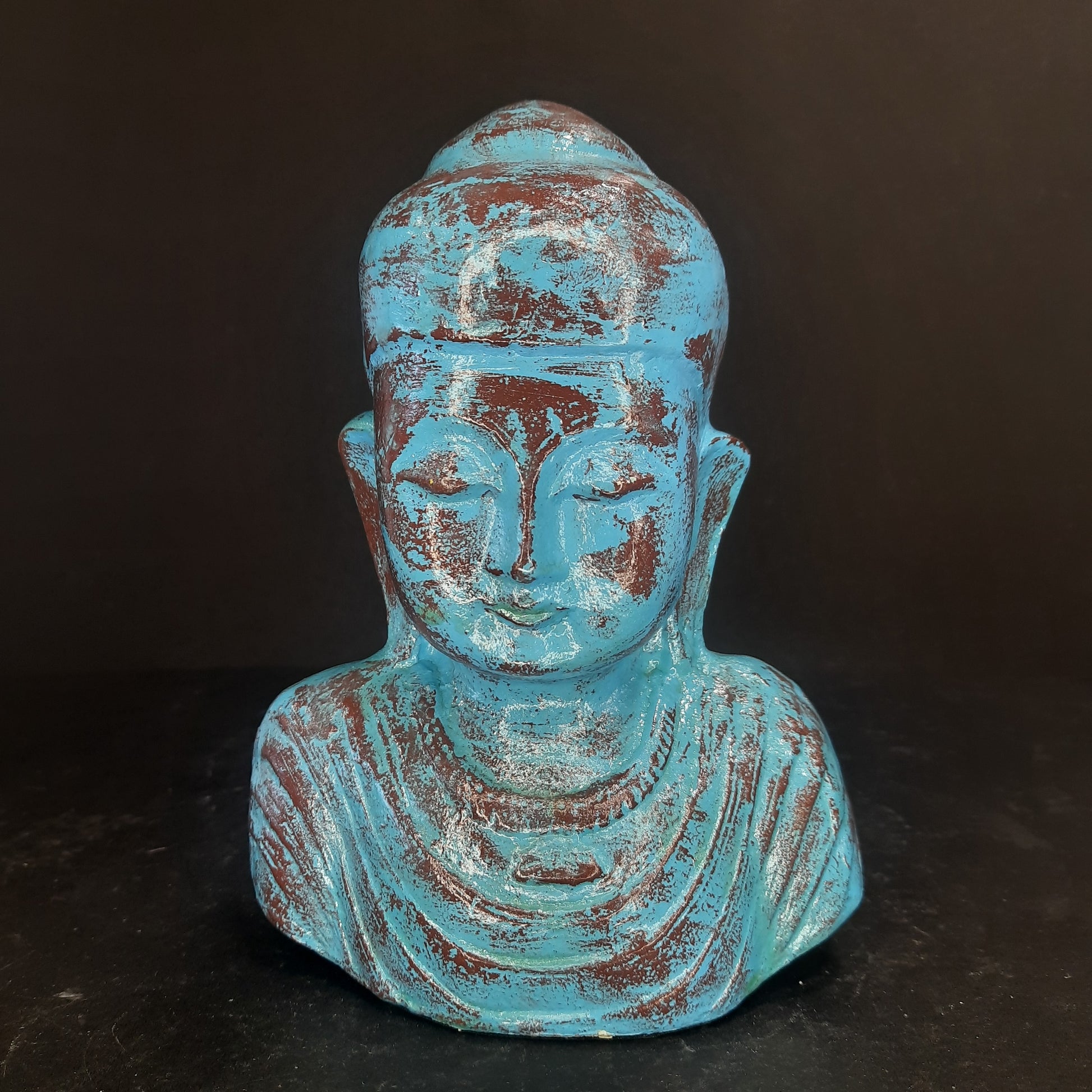Paper Machie Gautham Buddha Bust wood Turquoise Finish