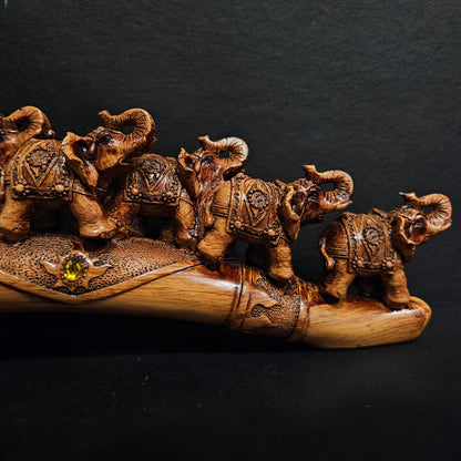 Ebros Feng Shui Adorned Elephant Herd On Great Migration Journey Figurine in Tuscany Dark Mahogany Finish Vastu Symbol of Success Luck Fortune Prosperity Home Decor Sculpture Elephants Statue
