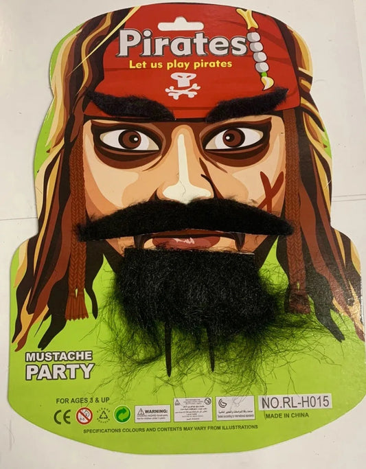 Pirate Fake Beard Moustache and Eyebrow Set Costume Accessory Caribbean
