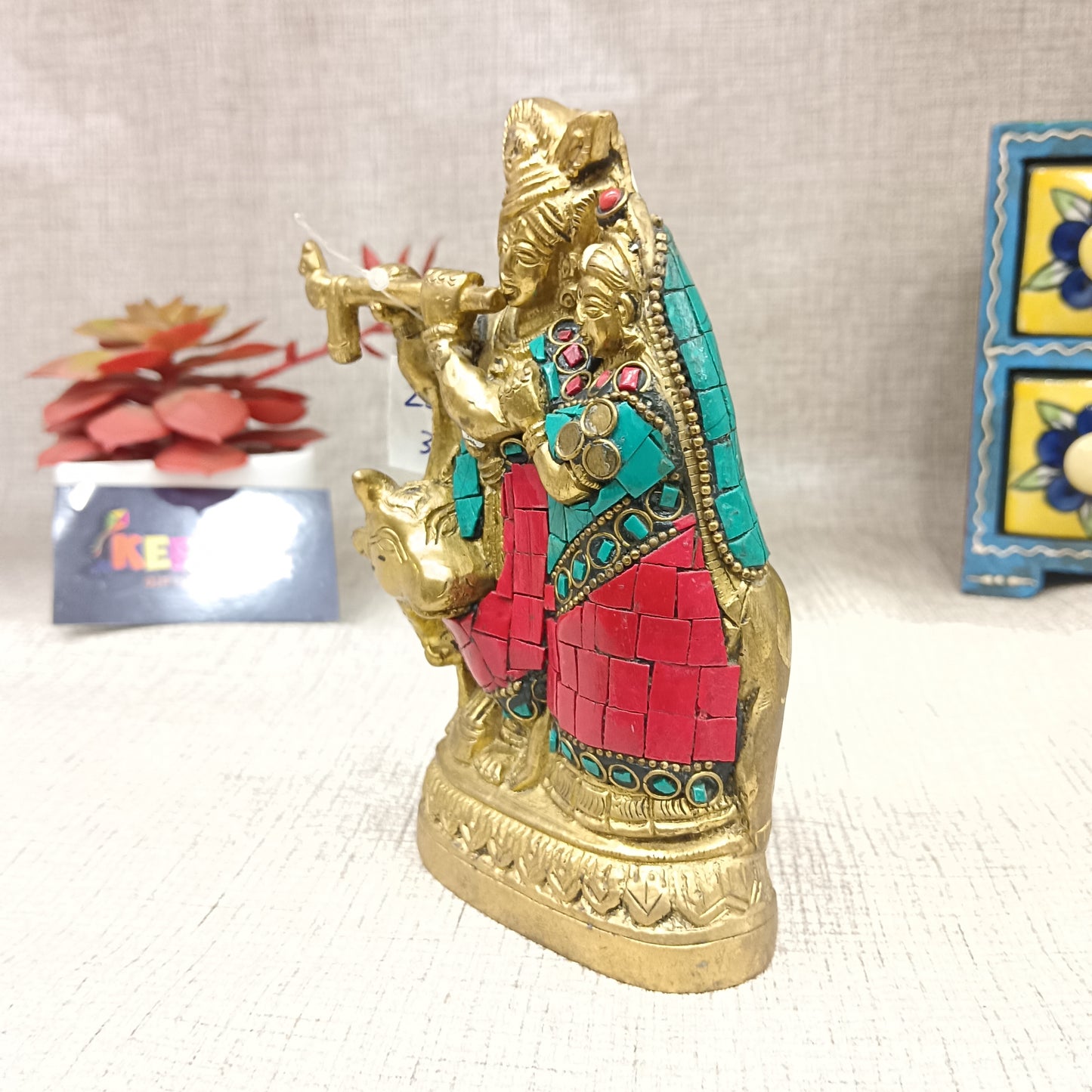Cow Radha Krishna brass idol