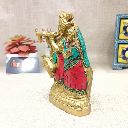 Cow Radha Krishna brass idol