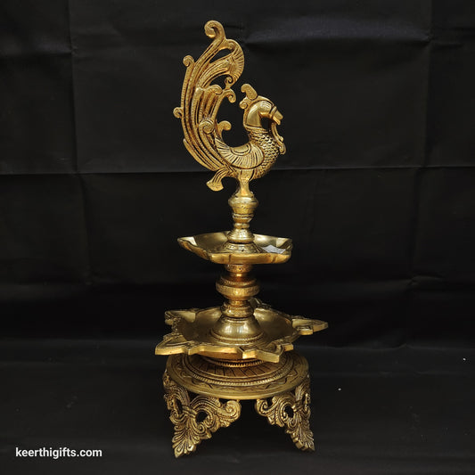 Brass Peacock Deepak 16.5 inch