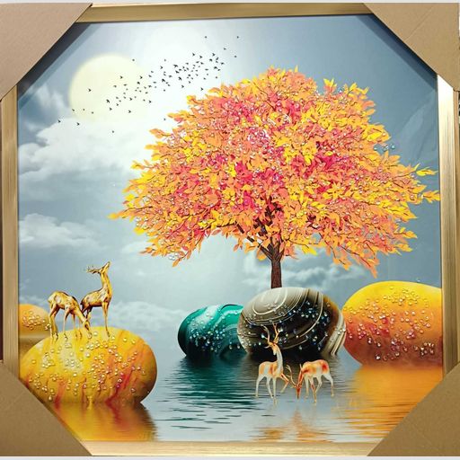 Wooden Brown And Yellow Crystal Bubble Golden Deer Photo Frame, For Decoration