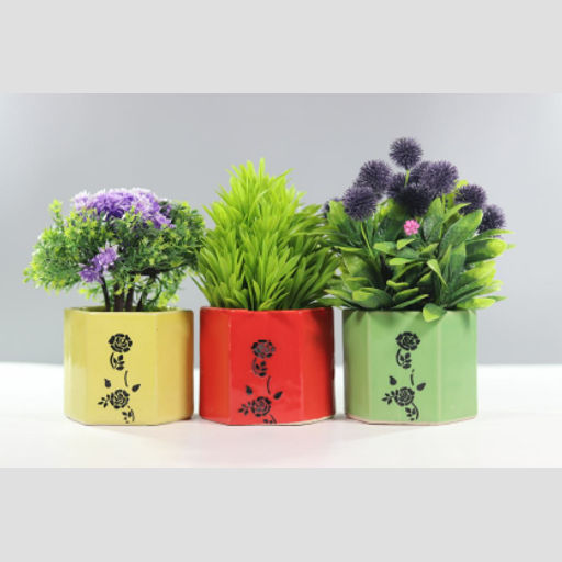 Floral Printed Ceramic plant pot for office desktops & home decoration purpose