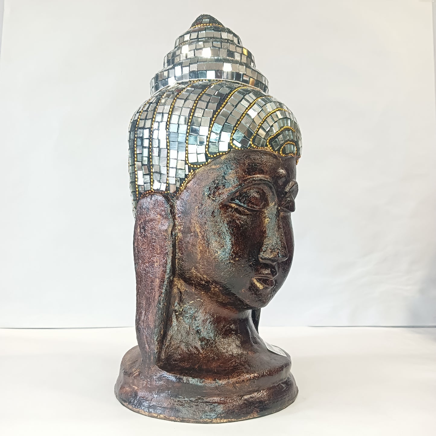 Gautham Buddha With Mirror Work With Golden Bronze Texture