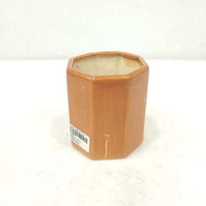 Hexagon shaped Ceramic orange pot for office & home decoration