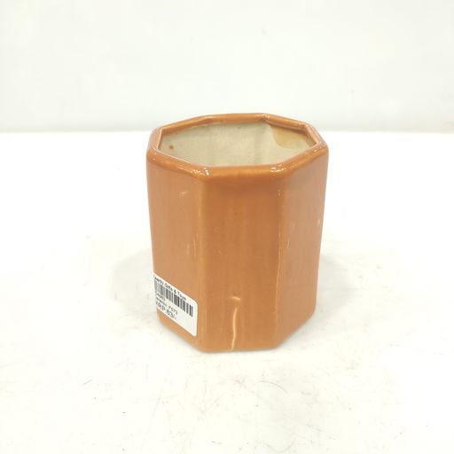 Hexagon shaped Ceramic orange pot for office & home decoration