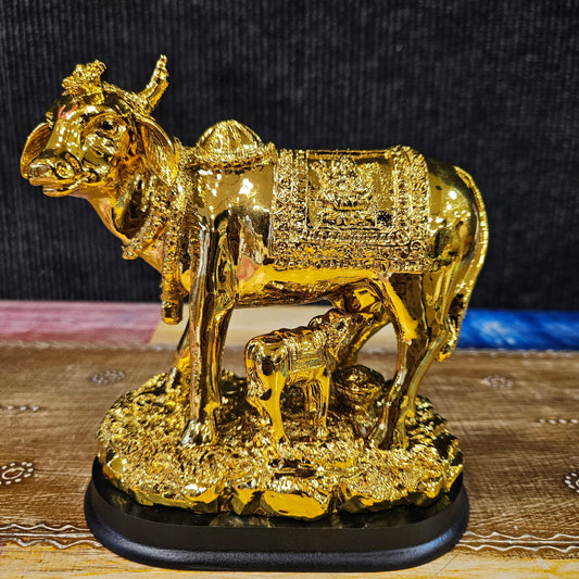 Kamdhenu Gayatri Wish Fulfilling Holy Cow with Calf Statue Decor Health Wealth Good Luck Happiness Interior Living Room and Decoration Showpiece for Home
