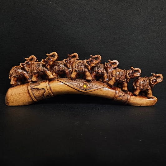 Ebros Feng Shui Adorned Elephant Herd On Great Migration Journey Figurine in Tuscany Dark Mahogany Finish Vastu Symbol of Success Luck Fortune Prosperity Home Decor Sculpture Elephants Statue