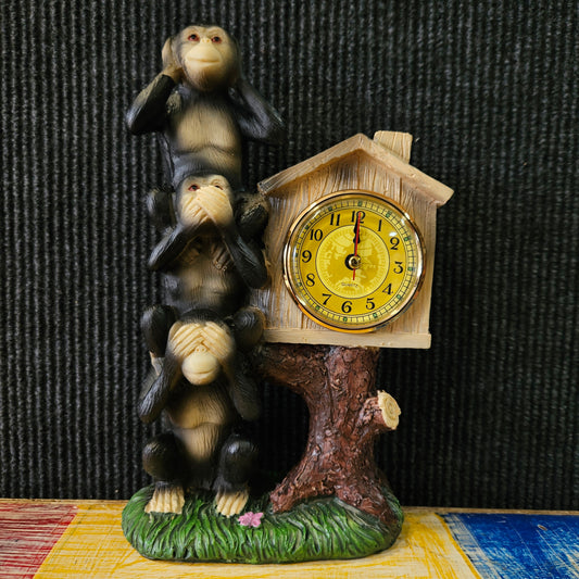 Three Wise Monkeys with analog clock showpiece Figurine for home Decor and Desktop Decor