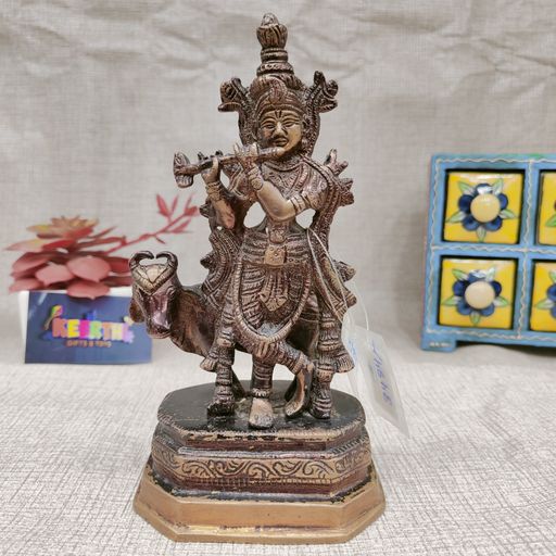 Brass antique Cow krishna