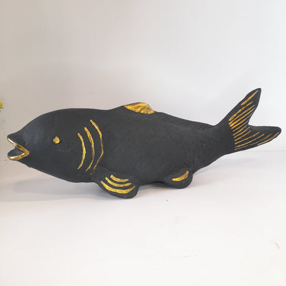Paper Machie Fish Large Wood Black Gold Finish