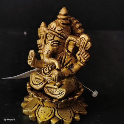 Brass idol Lord Ganesha Sitting on Lotus