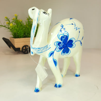 Wooden Camel Black & White Painted
