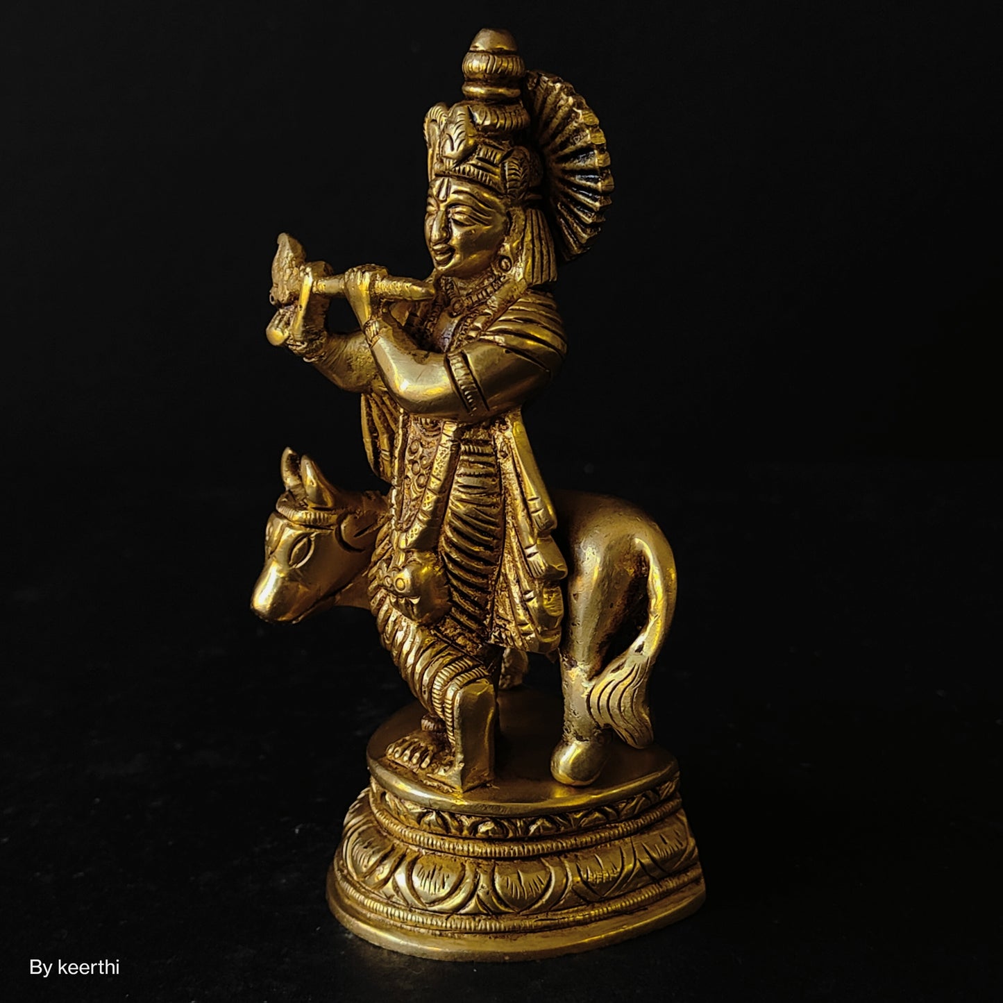 Brass Lord Krishna with Cow Statue