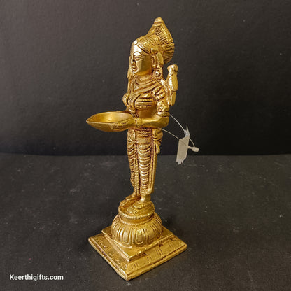 Diya lady standing idol brass antique