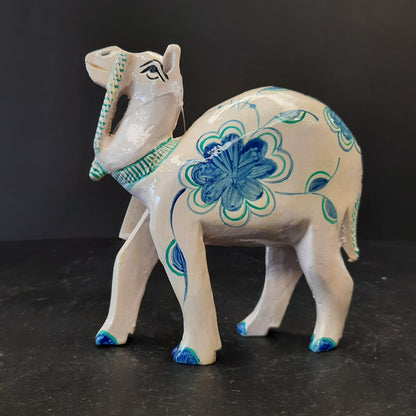 Wooden Camel W/Blue Flower Paint