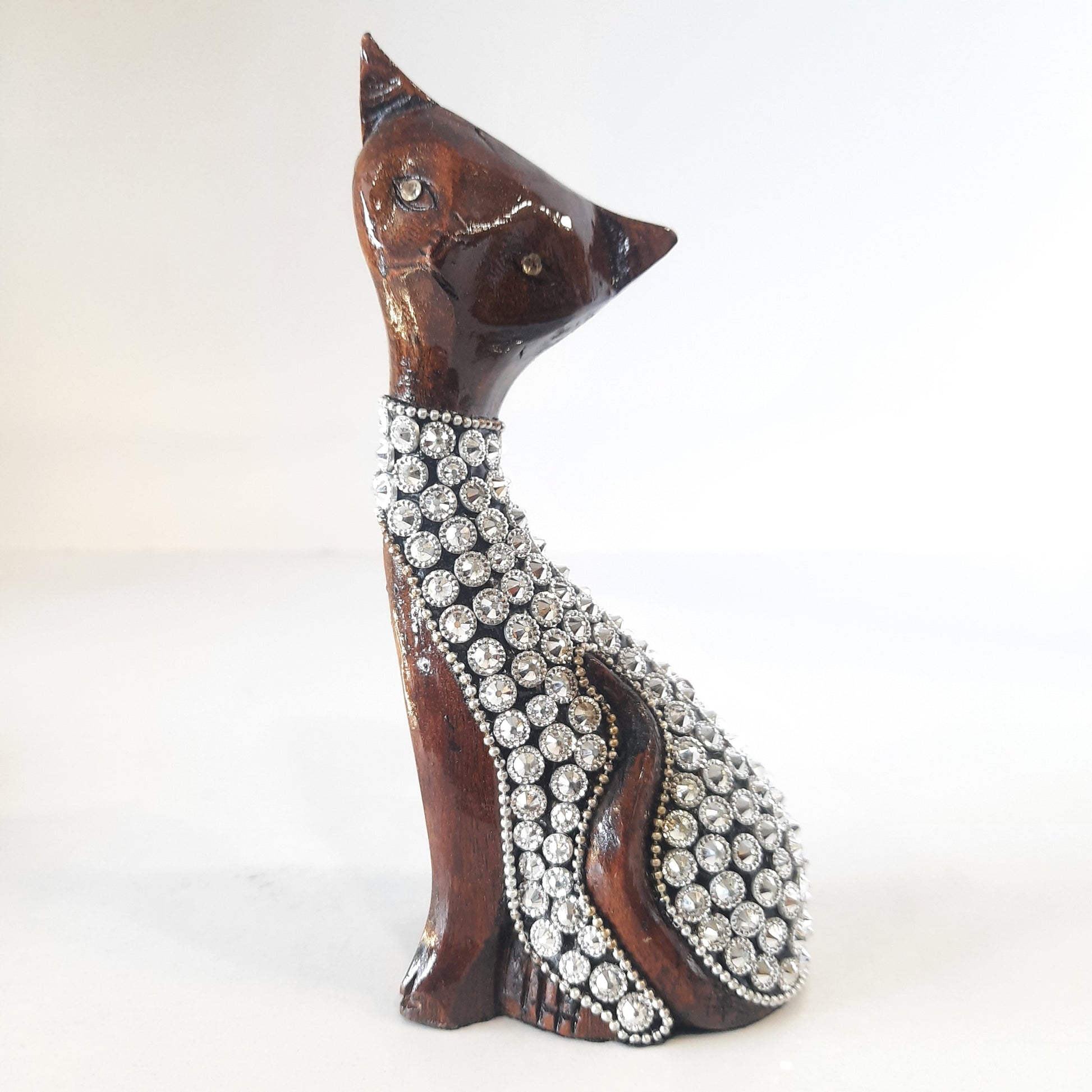 Wooden Cat Standing W/S. Chitton Work Oxod
