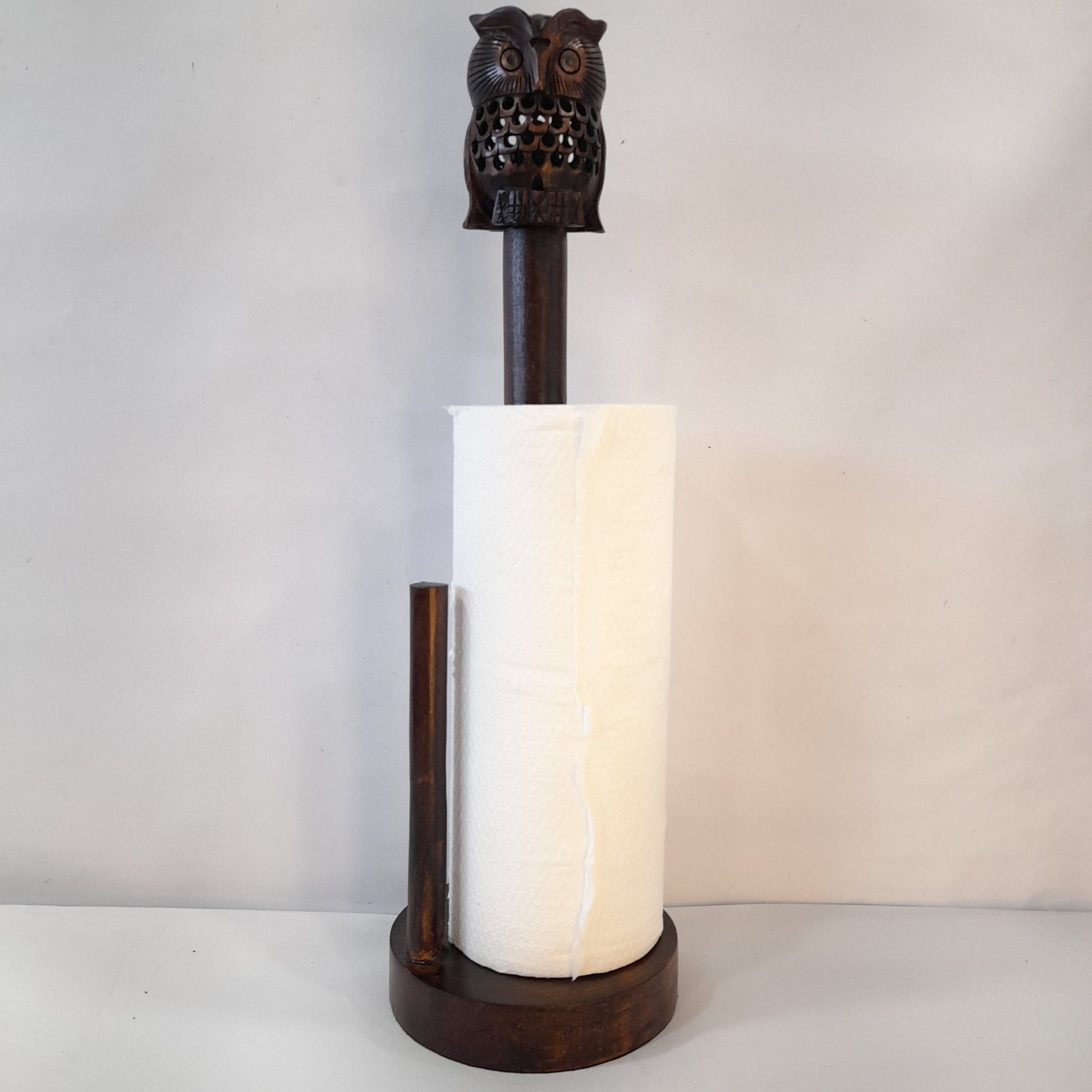 Wooden Paper Towel Holder Stand W/U/Cut Elephant Oxod
