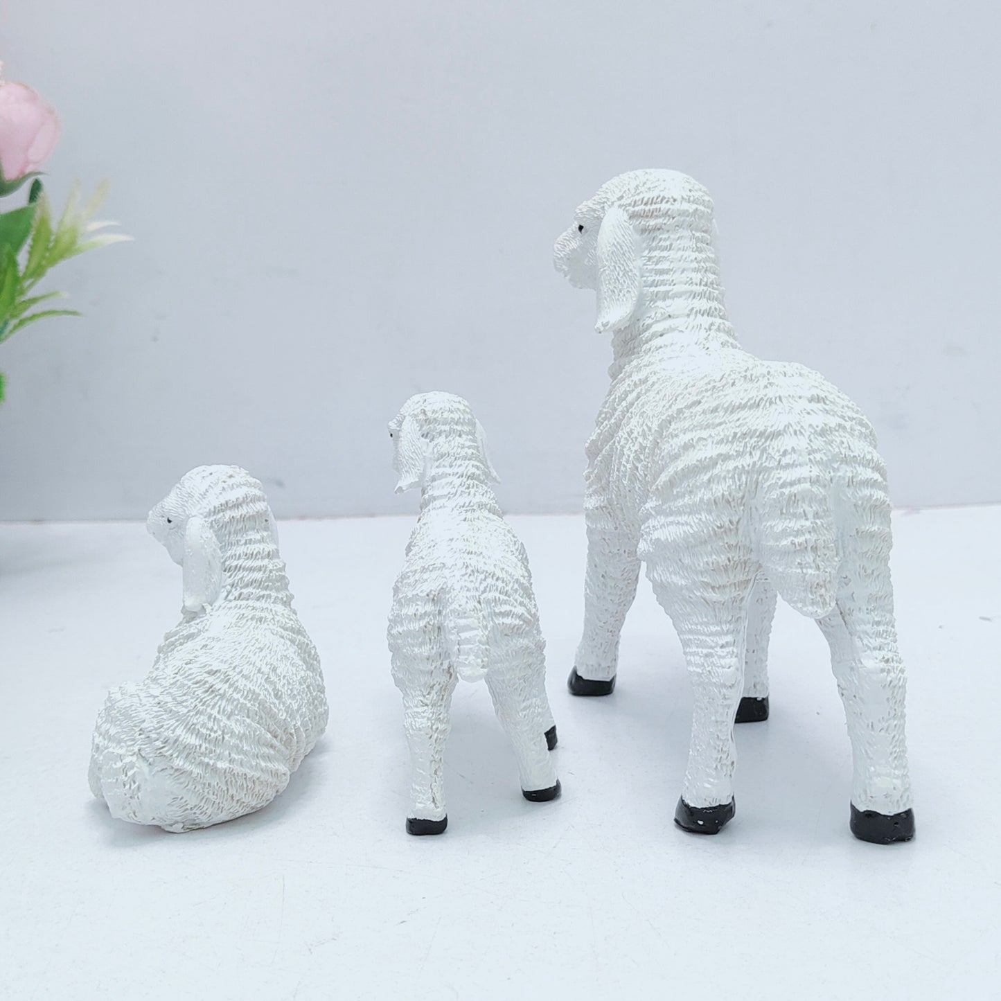 Resin Goat Figurine Lamb Ornament Decor for Home Farm Yard 3 Lambs