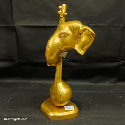 Sitar playing Ganesh brass antique idol