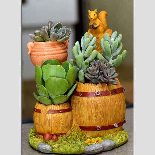 Cute mini Artificial Plants & little Squirrel Ceramic pot for home office desktop