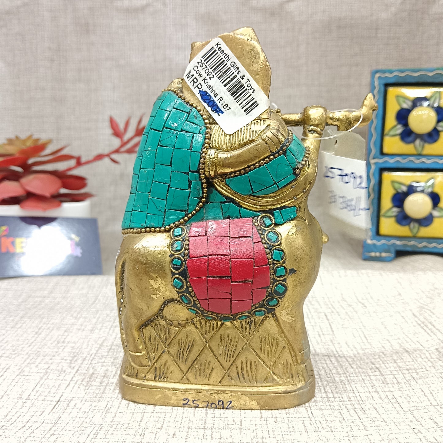 Cow Radha Krishna brass idol