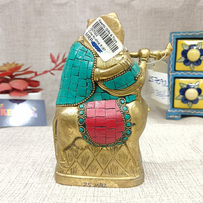 Cow Radha Krishna brass idol