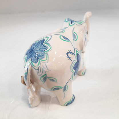 Wooden Elephant W/Blue Flower Paint