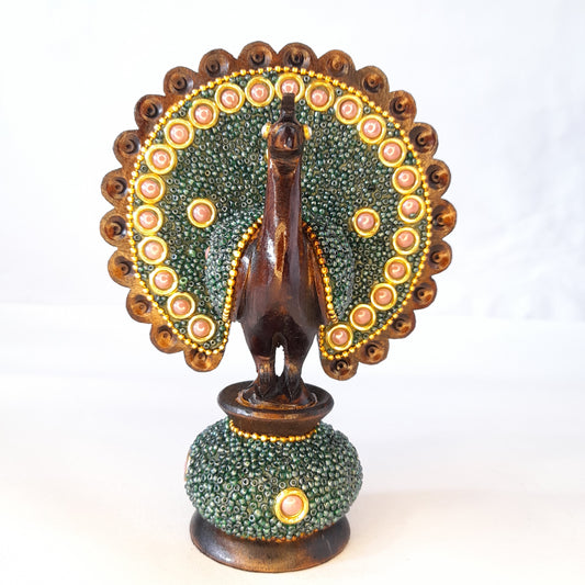 Wooden Peacock W/Micro Beads