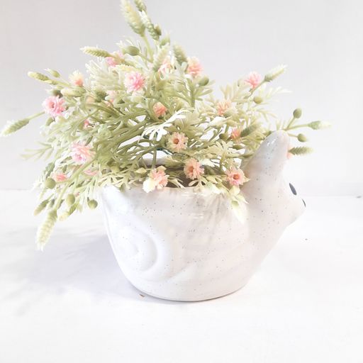 Rabbit Shaped Planter, Decorative Ceramic Flower Pot with Handle White, for Indoor and Outdoor